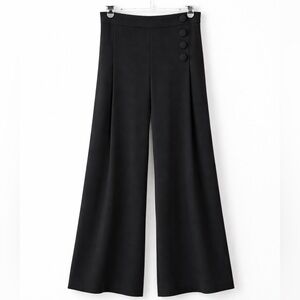 Babaton Black Wide-Leg Pants with Button Detail